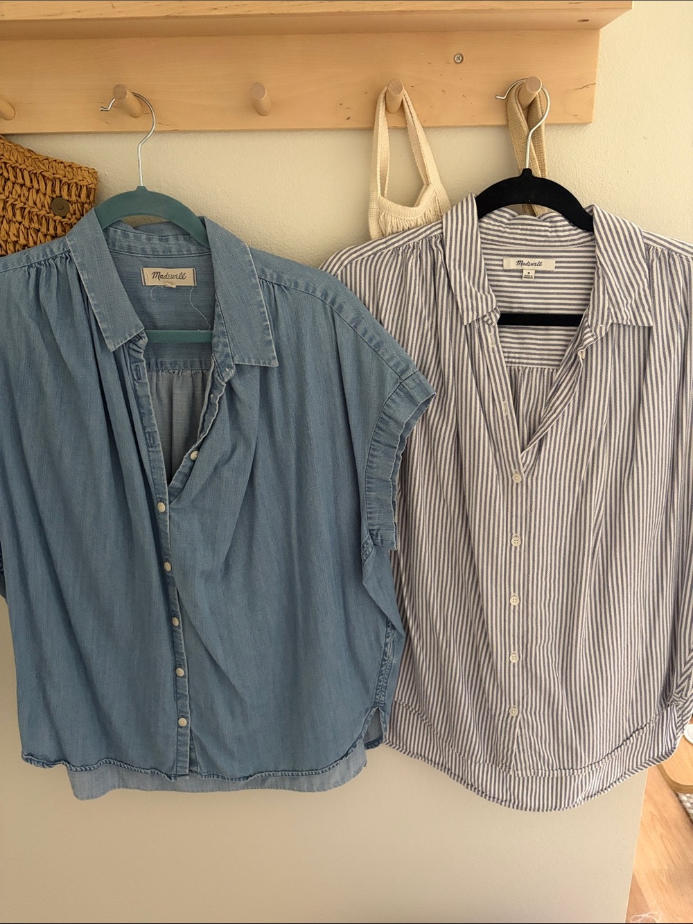 Madewell Women’s ' Light Blue Chambray & Navy-White Striped Button-Down Tops
